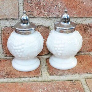 Vintage Imperial Milk Glass Salt And Pepper Shakers Grape Pattern No Product